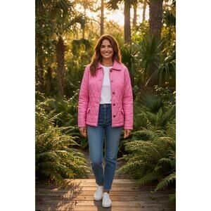 Lilly Pulitzer Pink Quilted Jacket Womens Size 8 Button Front Lightweight Preppy